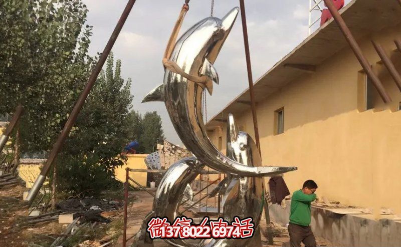 戶外園林擺放大型不銹鋼海豚雕塑 戶外園林擺放大型不銹鋼海豚雕塑